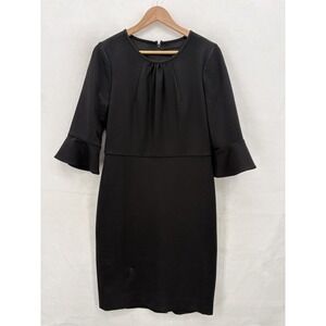 J.Crew Dress Womens 8 Black Bell Sleeve Knit Sheath Lined Work Ponte Cocktail